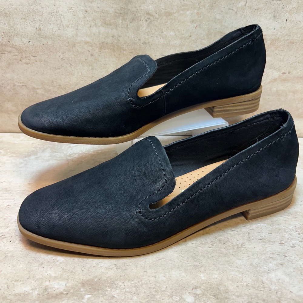 Clarks Pure Tone Black Leather Square Toe Loafers Shoes Womens 7 261677954045‎